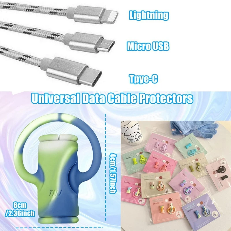 Bonito Silicone Cable Protector Set, Charger Kit, Tipo C, Micro-USB, Data Cable Protector, Capa, 5pcs