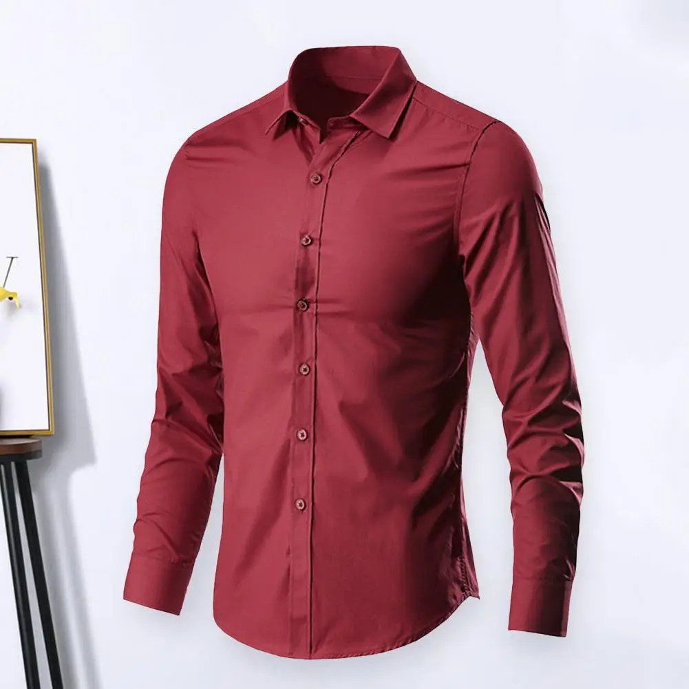 

Men Shirt Long Sleeve Solid Color Shirt Button Single-breasted Cardigan Dress-up Casual Lapel Men Spring Shirt