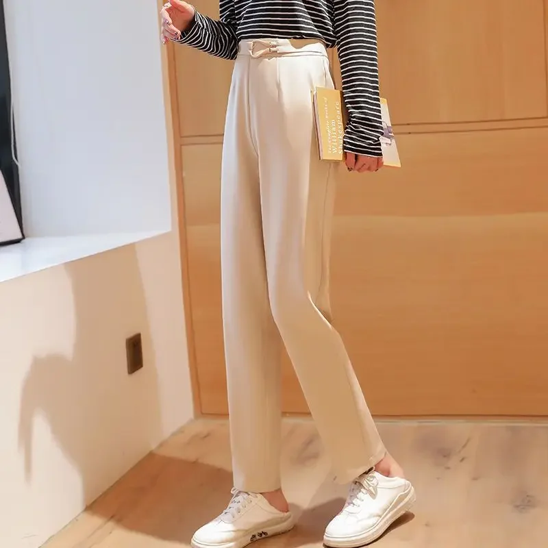 Spring and Autumn Women's Solid Zipper High Waist Classic Halun Pants Button Commuter Slim Fashion Casual All-match Trousers