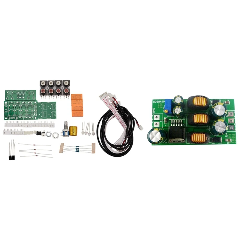 Relay 4-Way Audio Input Signal Selector With DC DC Step-Up Boost-Buck Converter Module(No Terminal)