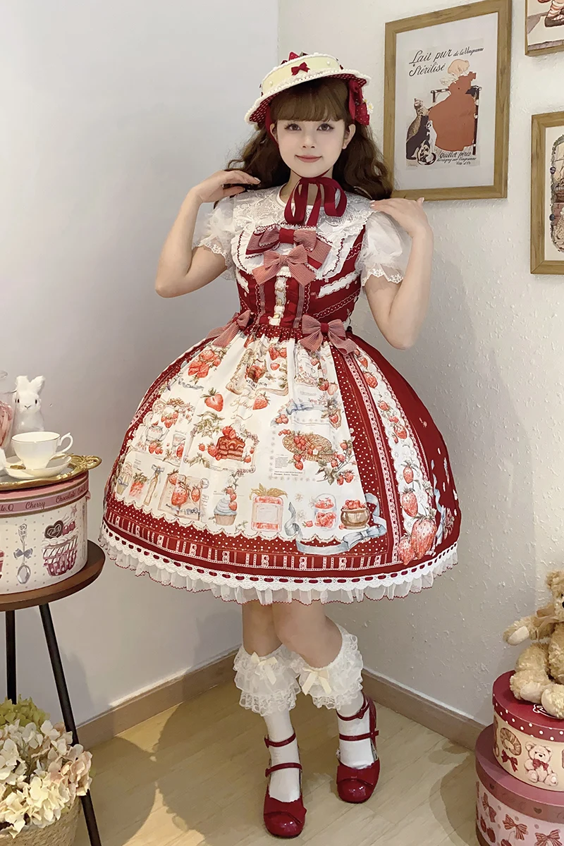 

- Strawberry Manor - Платье Sweet Lolita JSK, Клубничный принт от Balladeer