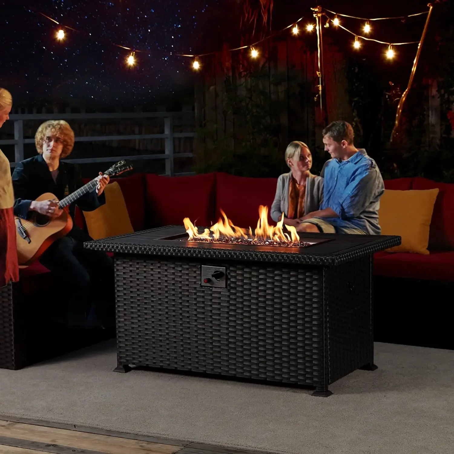 

Auto-Ignition Gas Fire Pit Table Rectangular, Wood Plastic Composites Tabletop,CSA Certification Firepit for Outdoor Patio Lawn