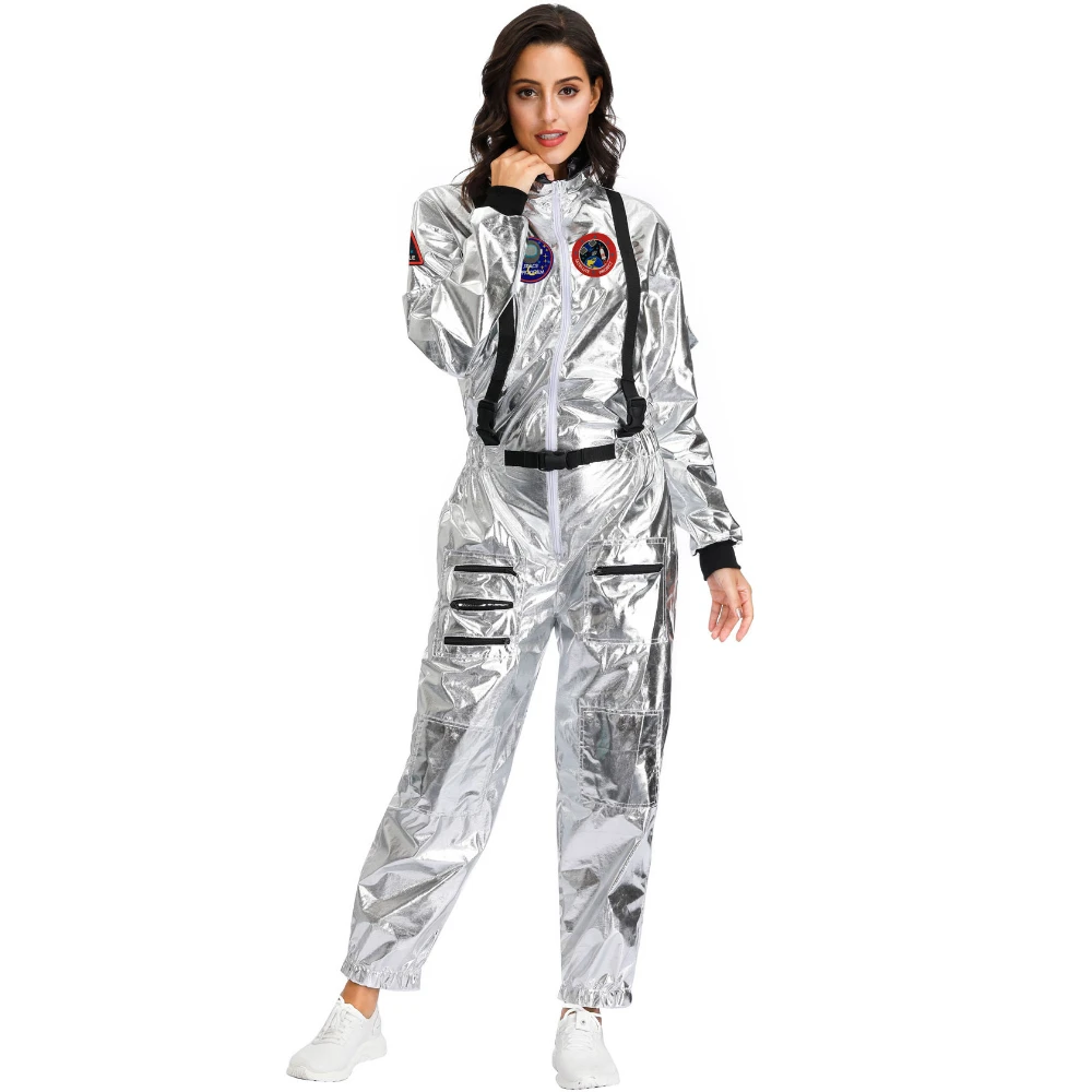 

Halloween Christmas Silver Spaceman Men Women Space Suit Adult Children Astronaut Costume Family Party Dress Up Birthday Gift