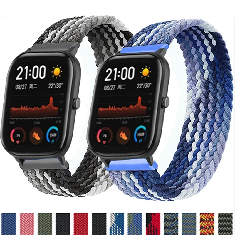 20mm 22mm Braided solo loop For Amazfit GTS 4/2/2e/GTS2 Mini/GTR 4/2/2e/3/Pro 47mm stratos Bracelet Watch band Amazfit bip strap