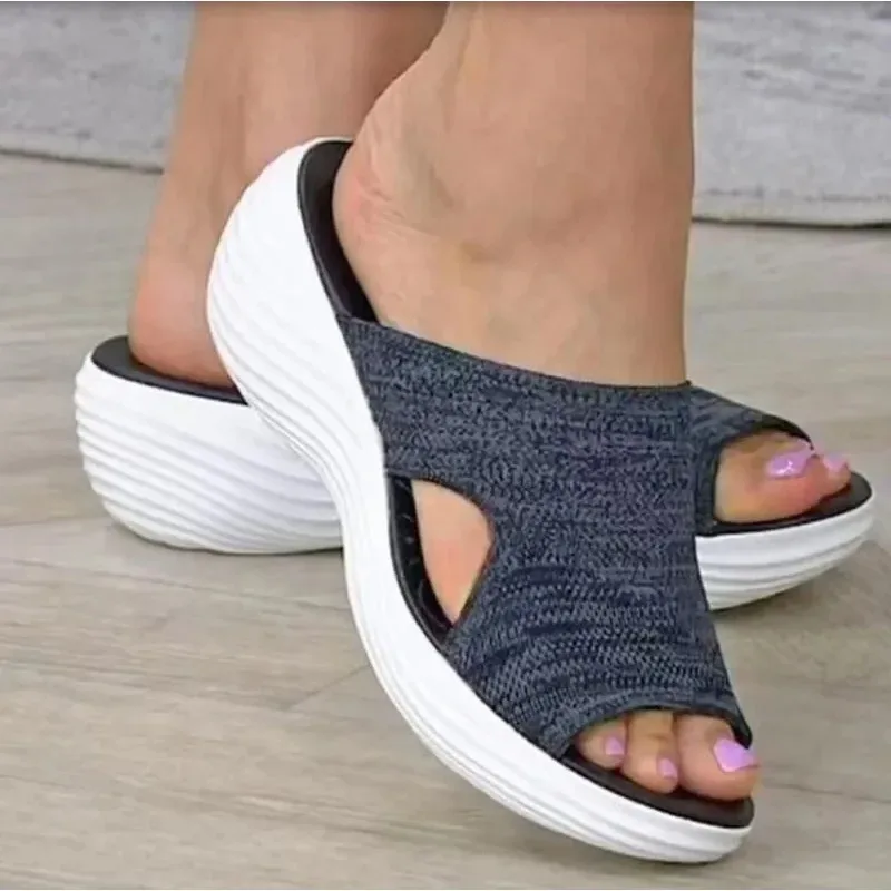 

Slippers for Women Fashion Casual Sport Slippers Summer Open Toe Wedges Slipper Breathable Canvas Mesh Slippers Women's Slides