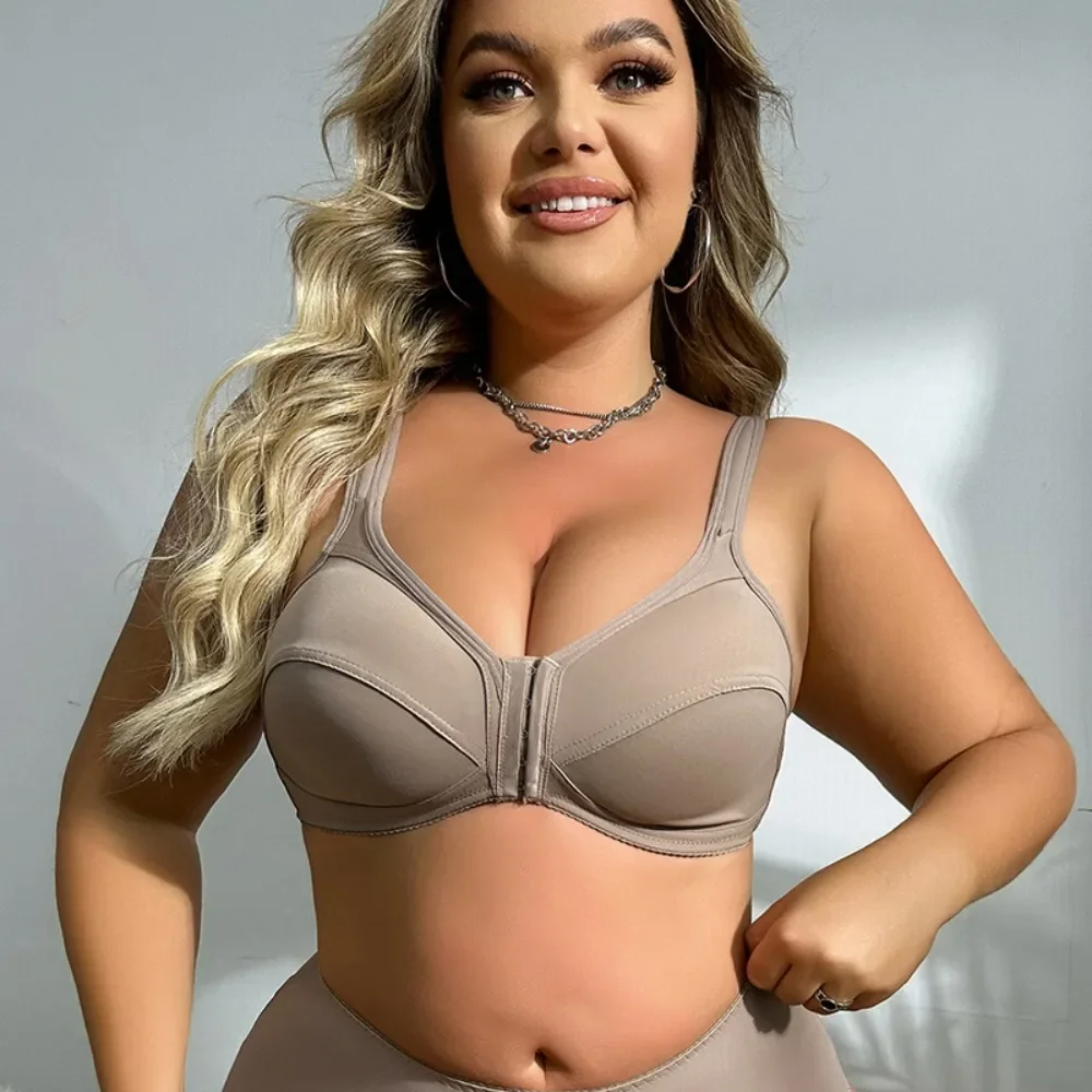 Europäischer und amerikanischer großer BH mit offenem Knopf, Unterwäsche ohne Stahlring für Frauen mit vollem Körbchen, Markless-BH