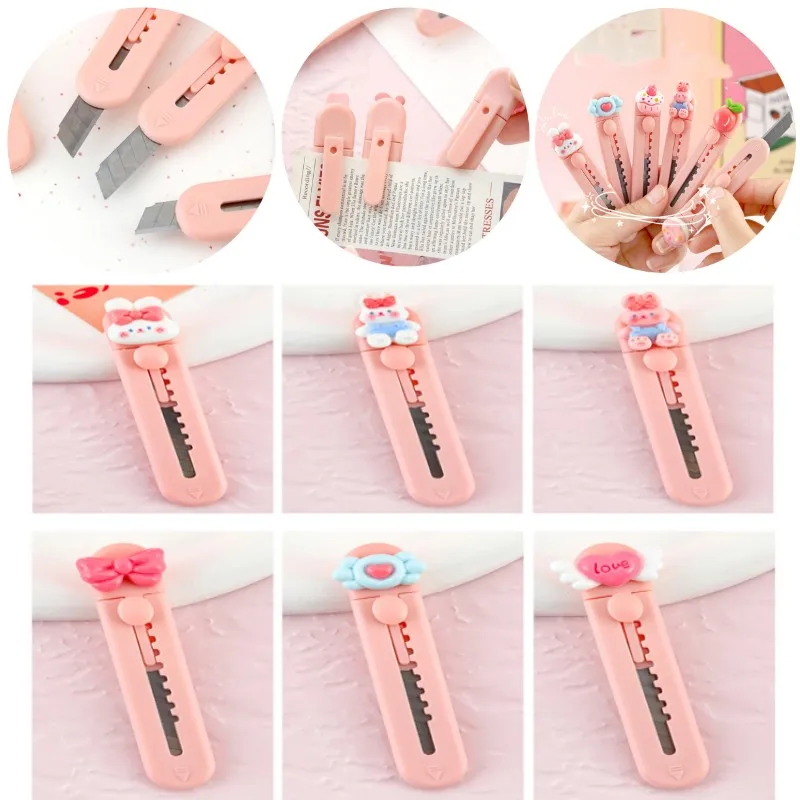 لطيف الكرتون الأرنب الفن سكّين متعدّد الاستخدامات صندوق جيب صغير سكين الة قطع الورق الحرفية التفاف إعادة الملء شفرة القرطاسية القاطع #1