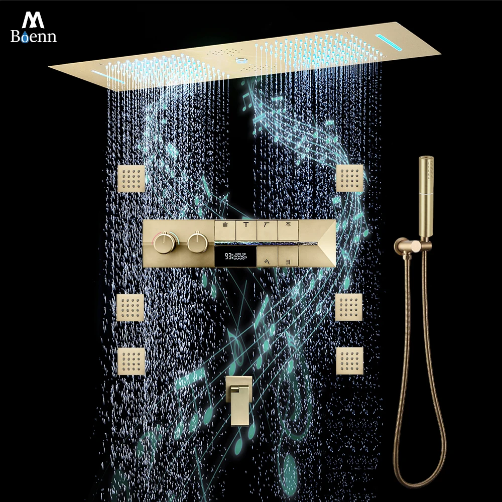 

M Boenn 35*12 Inch Couple Shower Head Rainfall Bathroom Faucets 6 Functions Smart Shower Set System Thermostatic Mixer Diverter