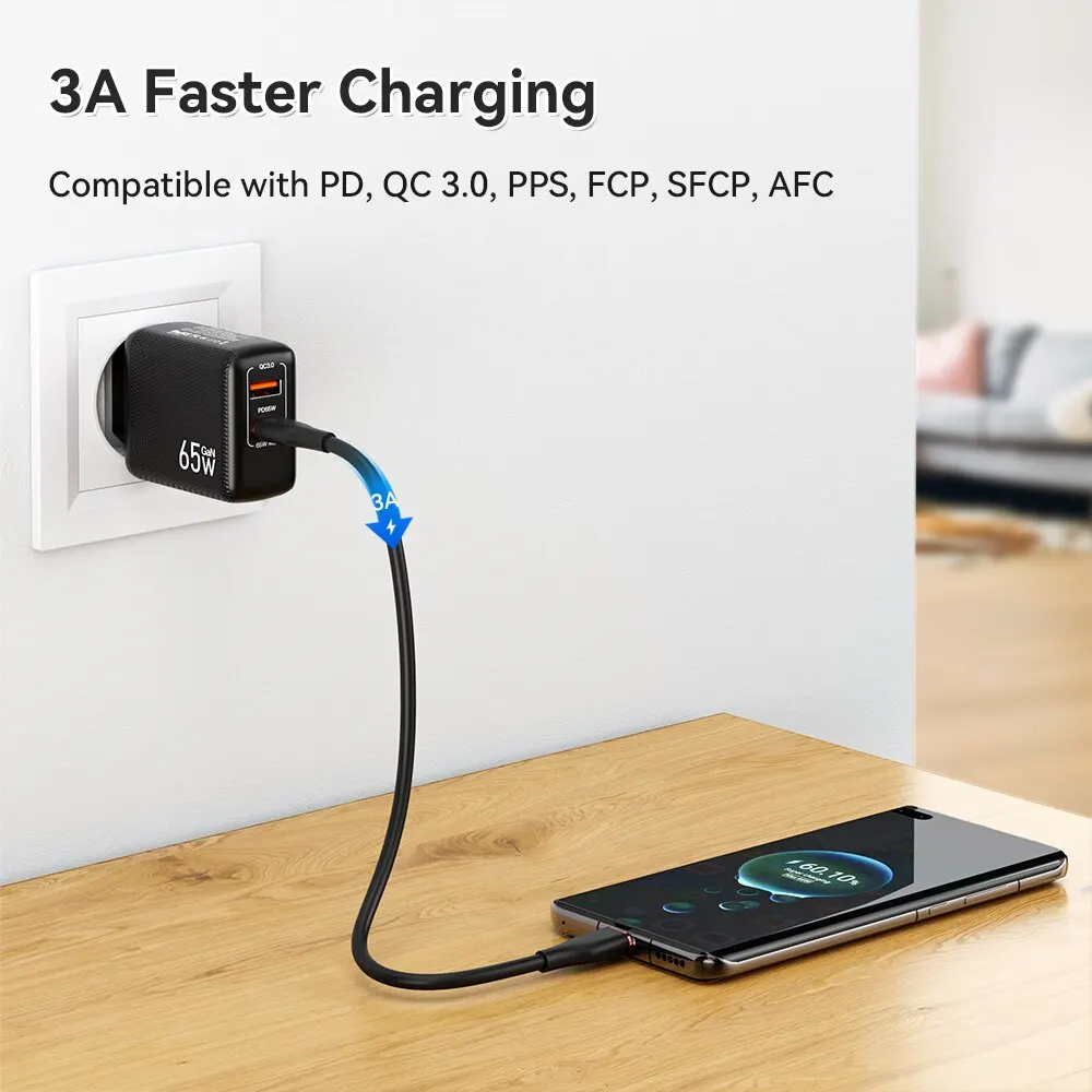 ASOMETECH 2M 60W szybki kabel USB C kabel do szybkiego ładowania kabla USB kabel do Samsung S21 S20 A51 Xiaomi Mi 10 — zdjęcie 5