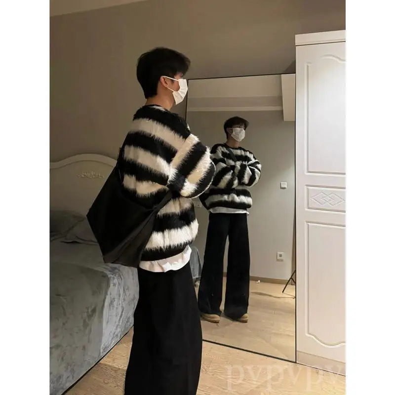 

Lazy style sweater for men cleanfit high-end mohair American retro winter coat women's sweater Harajuku casual y2k ins emo