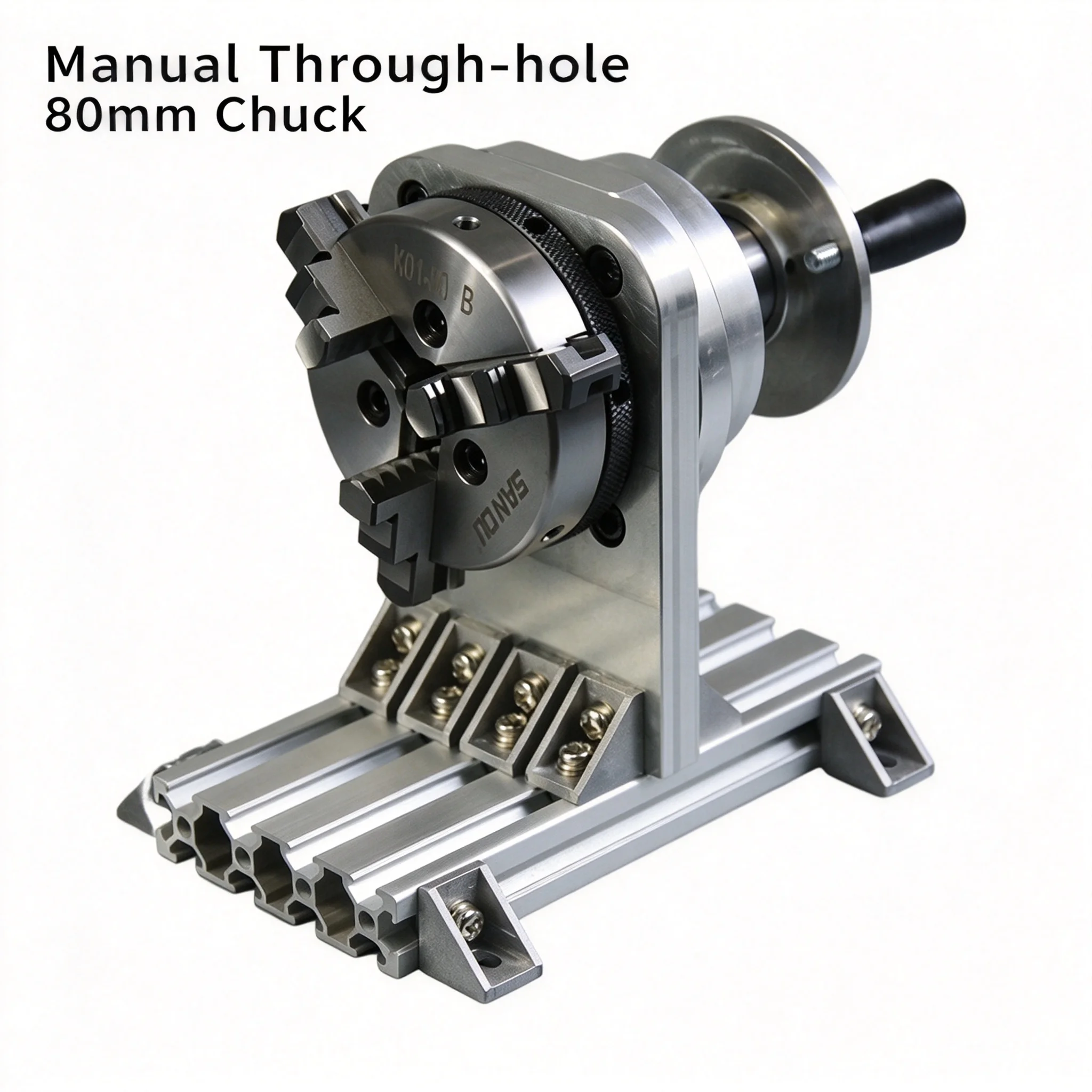Mini horizontal hand-operated rotary chuck, bearing steel through-hole 16mm, aluminum alloy structure