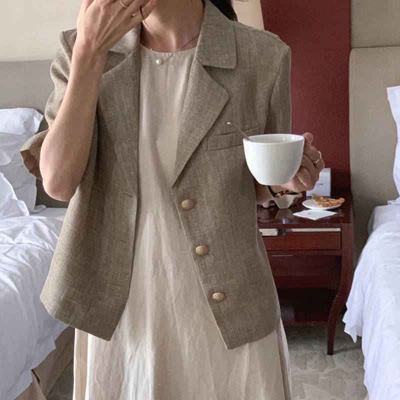 Women's Vintage Short Blazer Jacket, Female Single Breasted Suit Coat, Thin Outerwear Top, autumn 2022