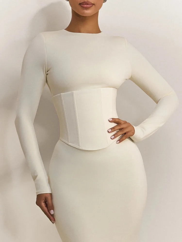 Articat Fashion Long Sleeve High Elastic Tight Round Neck Dress Women Bodycon Bandage Dress Winter Party Club Evening Dress 2026