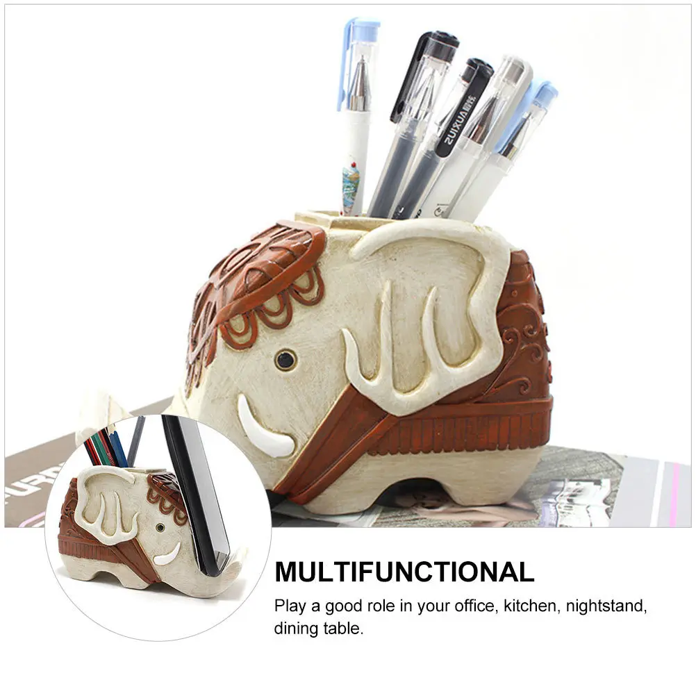 

1Pcs Elephant Phone Stand Resin Cartoon Cell Phone Holder Desktop Pen Container for Office Home Study Vertical Horizontal Use