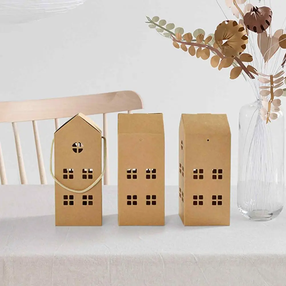 Thickened Cardboard Boxes 10pcs House Shaped Paper Candy Boxes with Handle Hollow Cardboard Treat Containers for Weddings