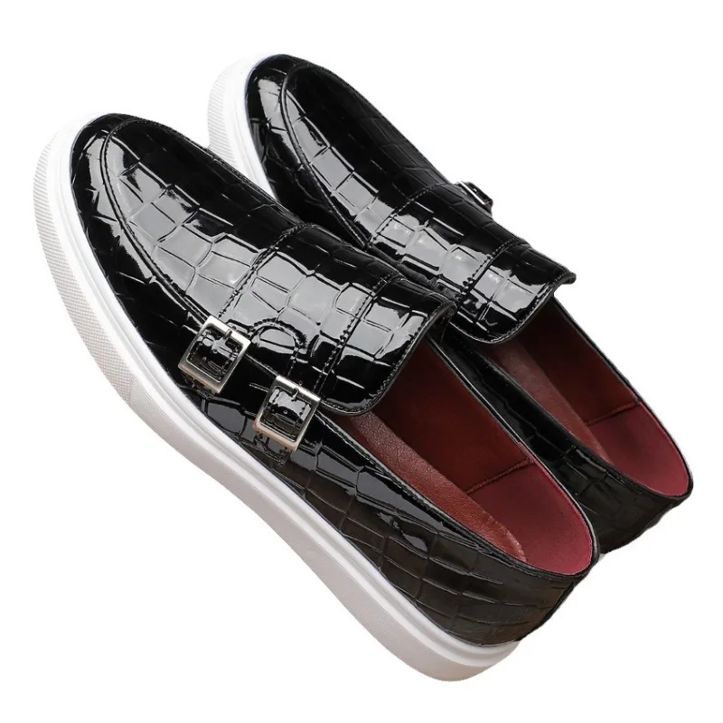 

Fashion New Men Charming Crocodile Pattern Monk Strap Genuine Leather Casual Versatile Shoes Men Comfortable Thick-soled Loafers