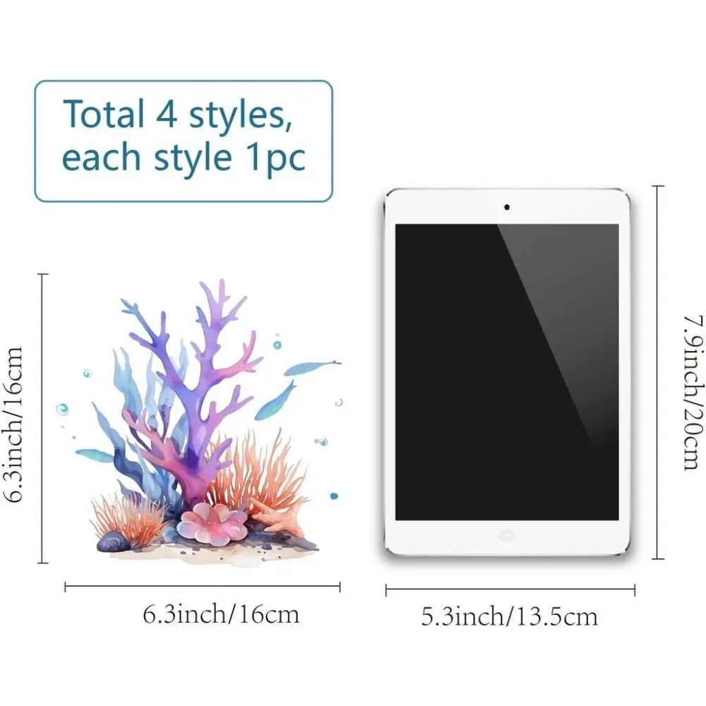 4Pcs Coral Window Decal 6.3x6.3 Inch Ocean Sea Fish Static Sliding Door Decal Sticker Glass Cling Anti-Collision Film