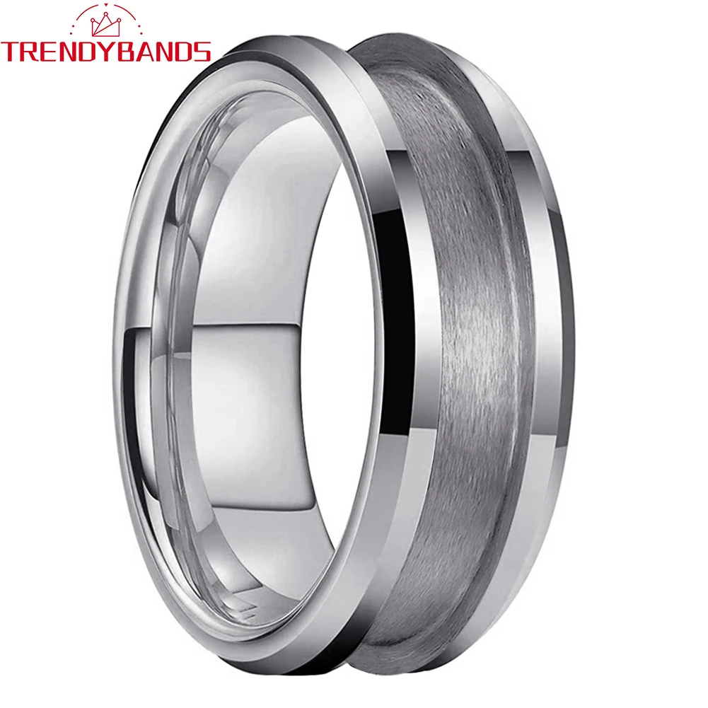 8mm Wholesale Tungsten Blank Core Ring for Customized Inlay with 4mm Groove Beveled Polished Comfort Fit