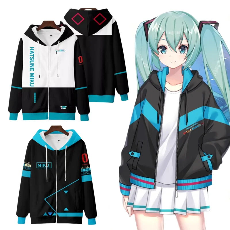 Hatsune Miku Hooded Drawstring Jacket Cute Cartoon Top Fashion Trends for Boys Girls Go Shopping Take Pictures Sweatshirt Jacket