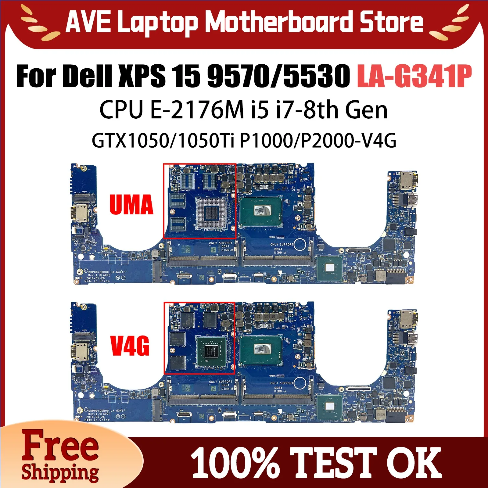 LA-G341P Mainboard For DELL Precision 5530 9570 Laptop Motherboard 0VDJMX E-2176M i5 i7 CPU GTX1050/1050Ti P1000/P2000 V4G