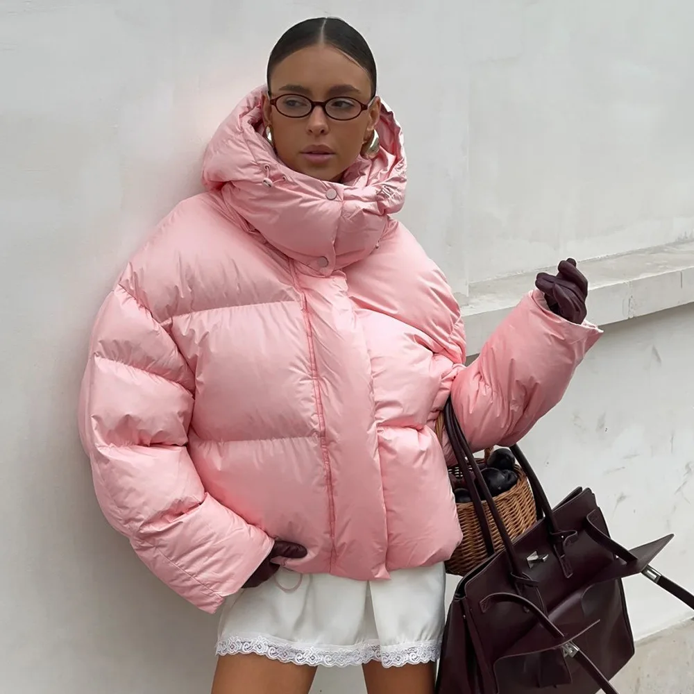 Rosa Baumwolljacke mit Kapuze, 2025, Winter, neue verdickte Pufferjacke, warme Baumwolljacke