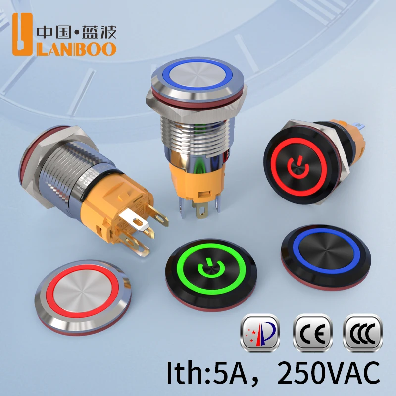 LANBOO 16A - Aluminum Oxidized Black / Circular / Power-Driven Illumination 1NO1NC / Momentary or Latching Option Available