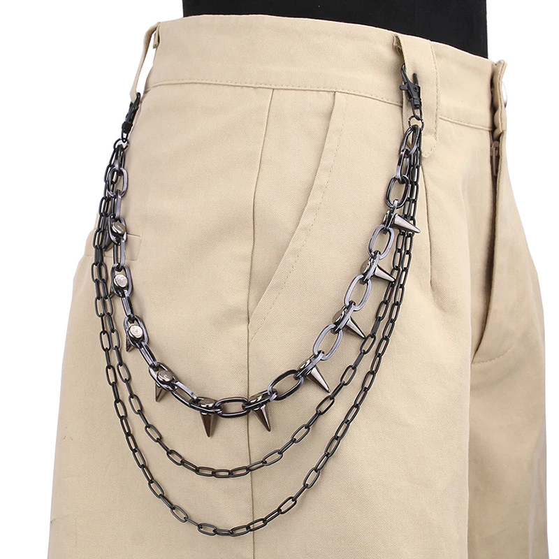 Punk Spike Niet Layered Metall Kette Schlüsselanhänger Für Männer Frauen Hosen Jeans Biker Gothic Rock Gürtel Ketten Schmuck Zubehör Geschenk