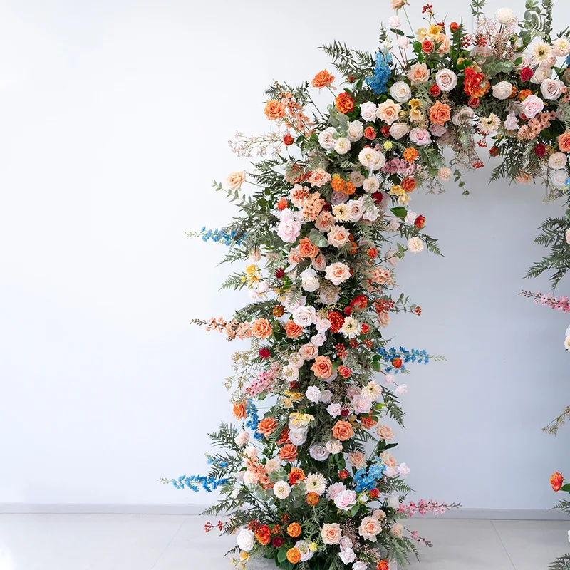 Finished romantic fake flower arch floral arrangement, event ceremony photography background decorative flower shelf props