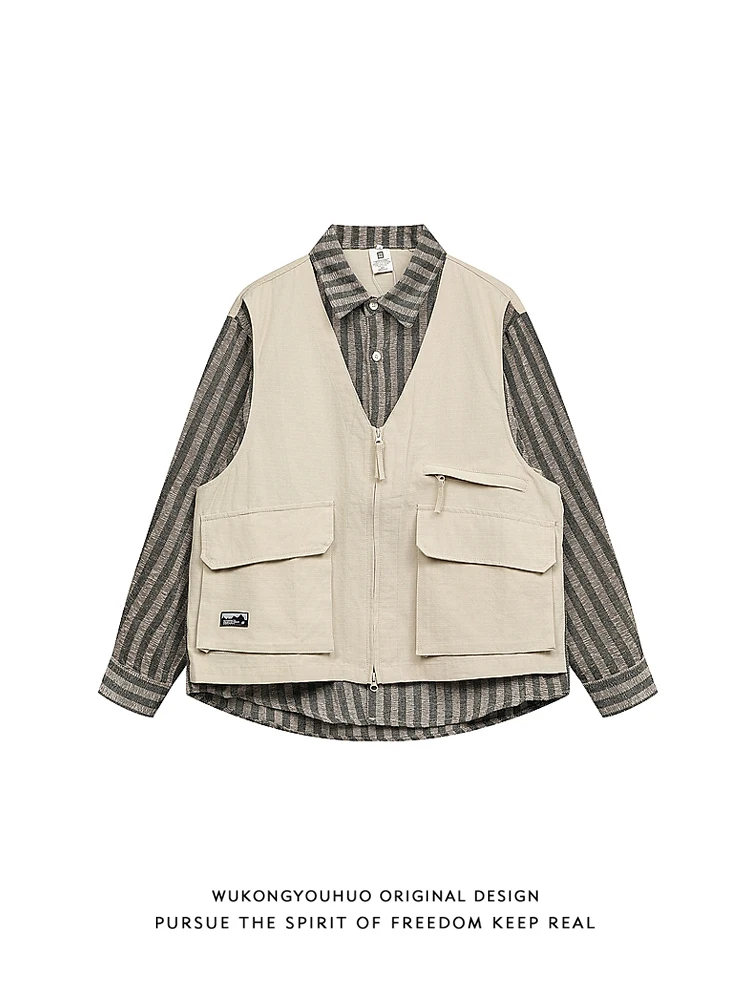 

Casual Workwear irt Men's Women's Patchwork Trendy Brand Leisure Outerwear Loose Fit Long Sve Stripe Patterned