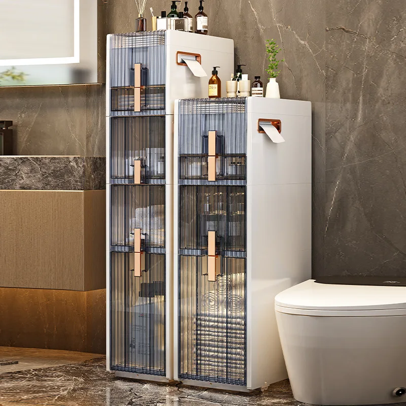 Narrow Gap Storage Cabinet Bathroom Slim Rolling Cart Toilet Side Organizer Multi-Function Floor Stand