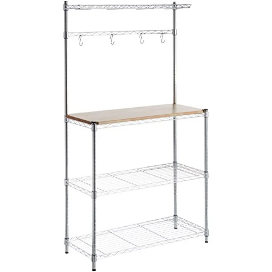 

3 Tier Kitchen Bakers Rack with Storage Removeable Top Wood/Chrome 14" D x 35.83" W x 63.31" H