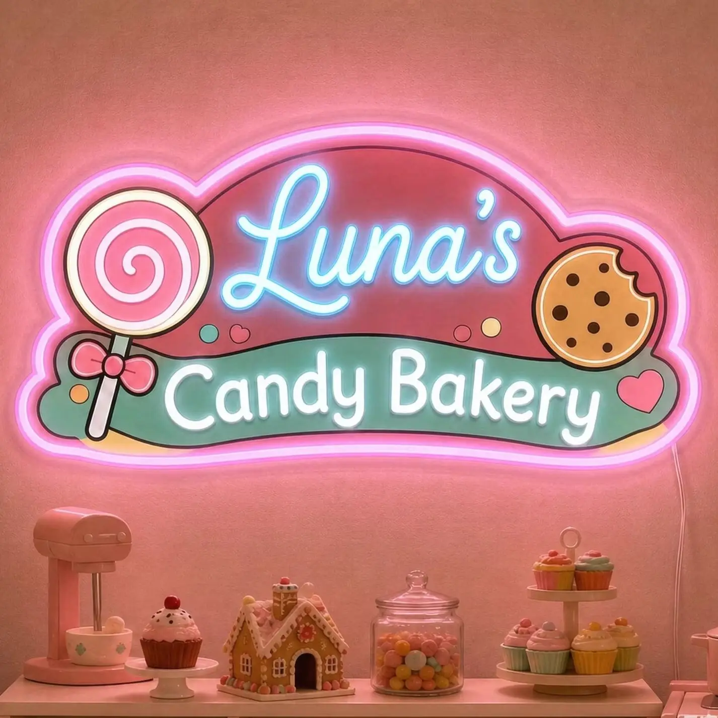 Pastel Candy Bakery Neon Sign Custom Name Light For Bedroom Decor,Birthday Sweet Shop Gift Decor,Candy ShopSign,Candy Lover Gift