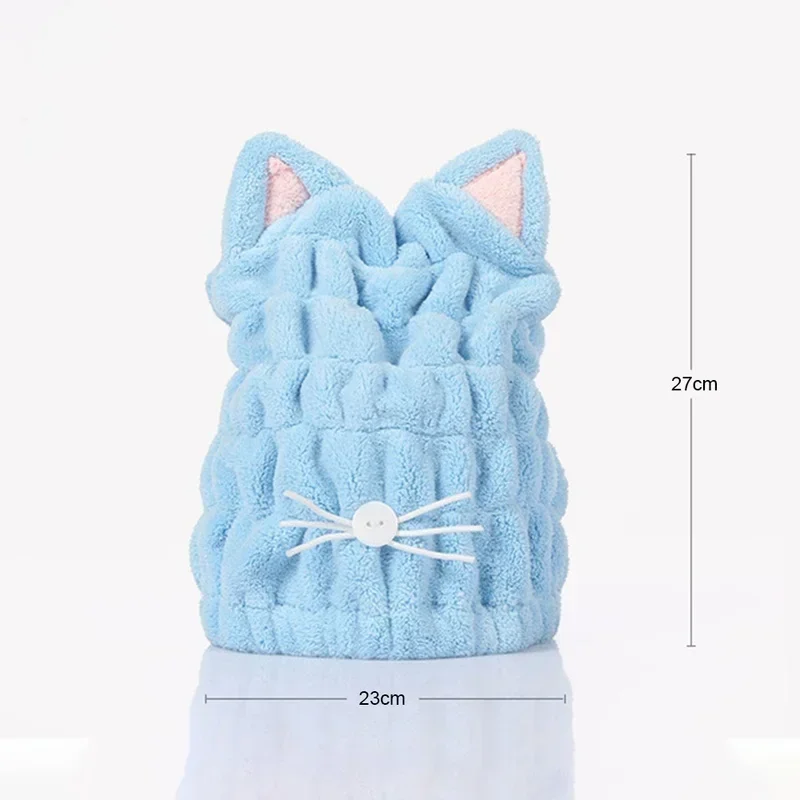 Cute Cat Microfiber Hair-drying Towel Bath Cap Strong Absorbing Drying Long Soft Special Dry Hair Cap Towel with Coral Velvet