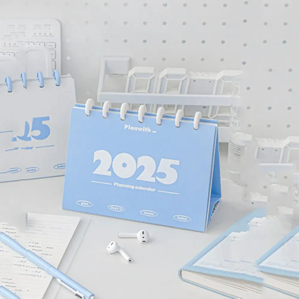 Mushroom Button 2025 Desk Calendar Standing Flip Daily Monthly Learning Plan Desk Calendar Schedule Table Agenda Organizer