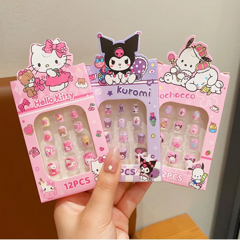 Sanrio parche para uñas para niños dibujos animados Hello Kitty Kuromi lindo pegatina para uñas desmontable uñas dulces y encantadoras pegatinas para uñas