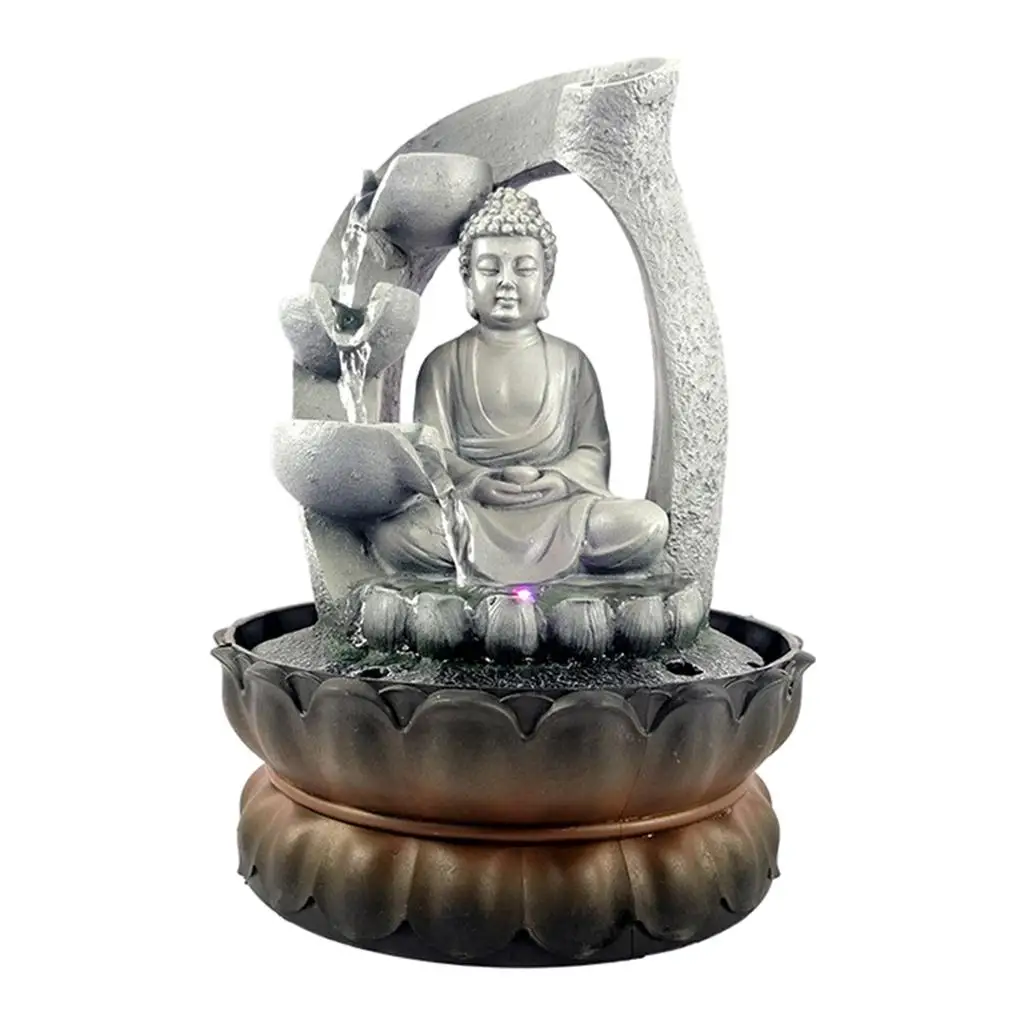 BUDDHA TABLETOP FOUNTAIN WATERFALL WATER FOUNTAIN LED LIGHTS OFFICE
