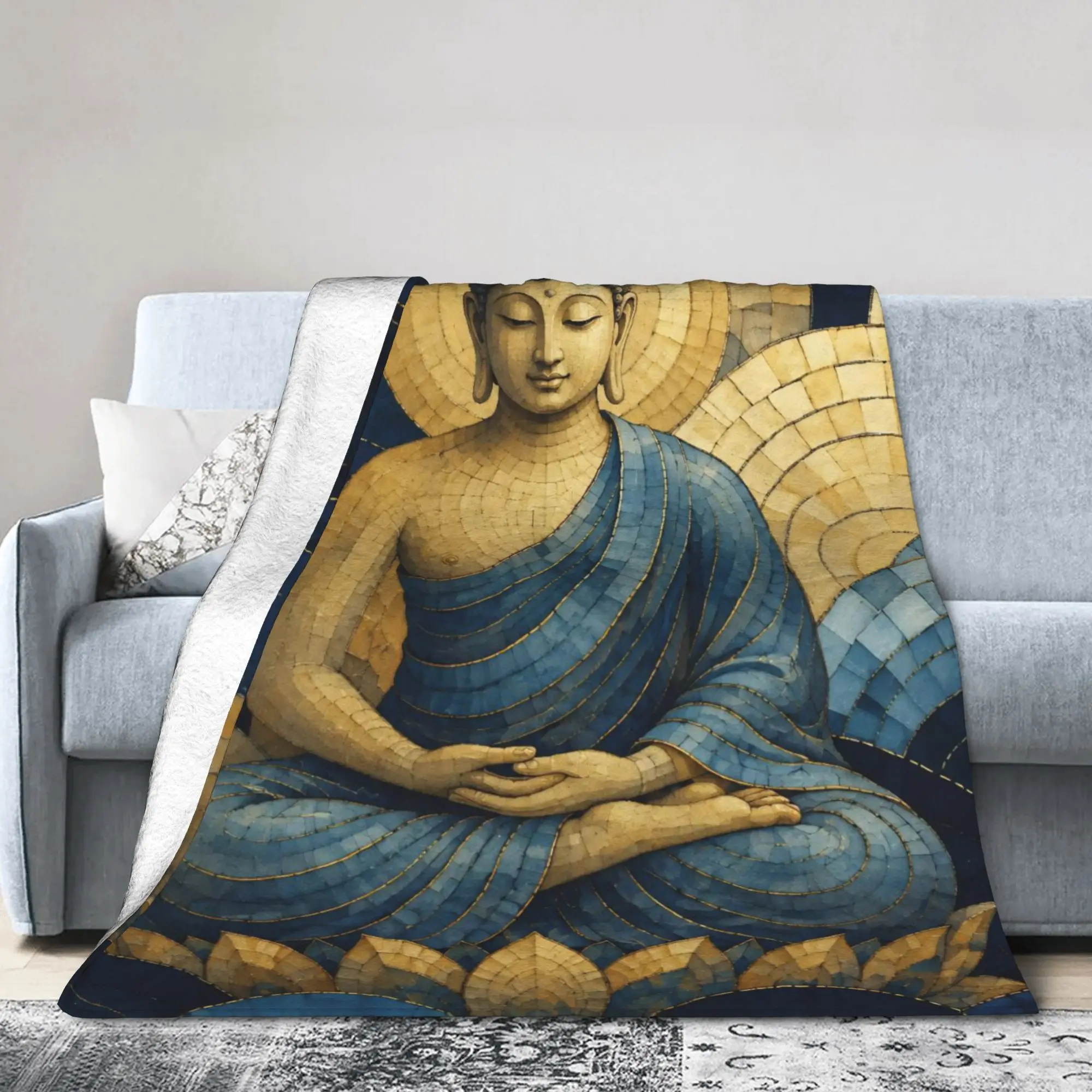 Buddha Lotus Zen Bodhisattva Blankets Buddhism Wool Funny Warm Throw Blankets for Bed Sofa All Season