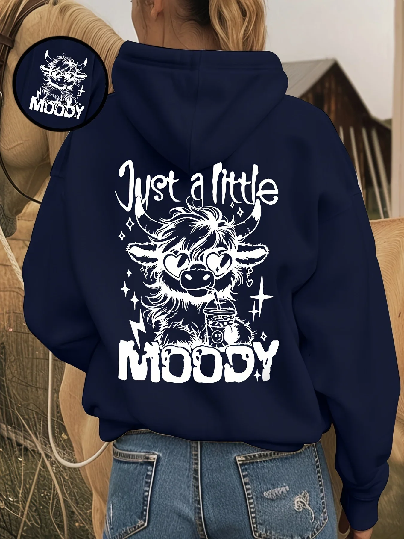 Moody Highland Cow Cartoon Graphic Hoodie Unisex Y2K Cute Streetwear Loose Pullover Hooded Sweatshirt
