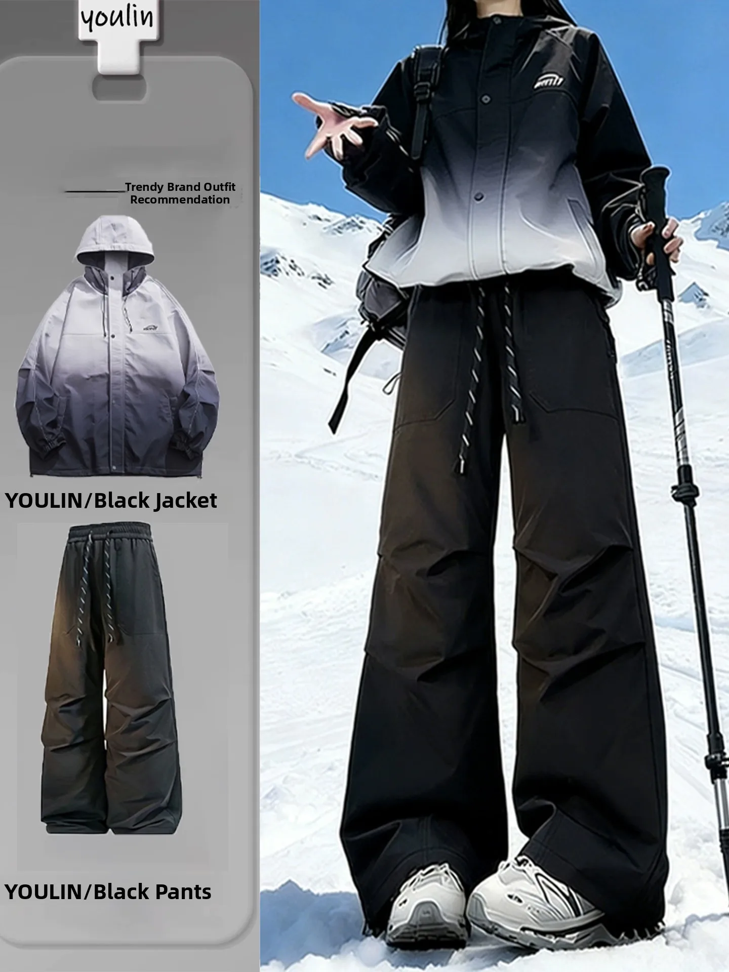 

Thiened Fce Winter Ski Pants Set for Men And Women Outdoor Tee-Proof Trousers Straight Leg Loose Fit Casual Pants