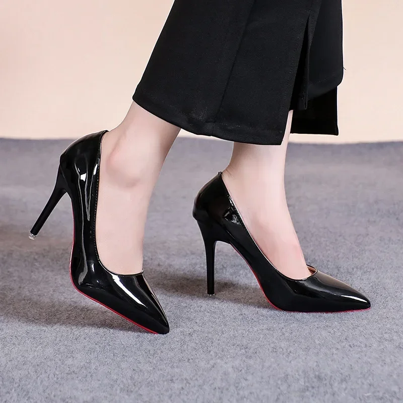 Black Stiletto Heels Pumps Women 2024 Spring Patent Leather Office Shoes Woman Plus Size 43 Pointed Toe High Heels Shoes