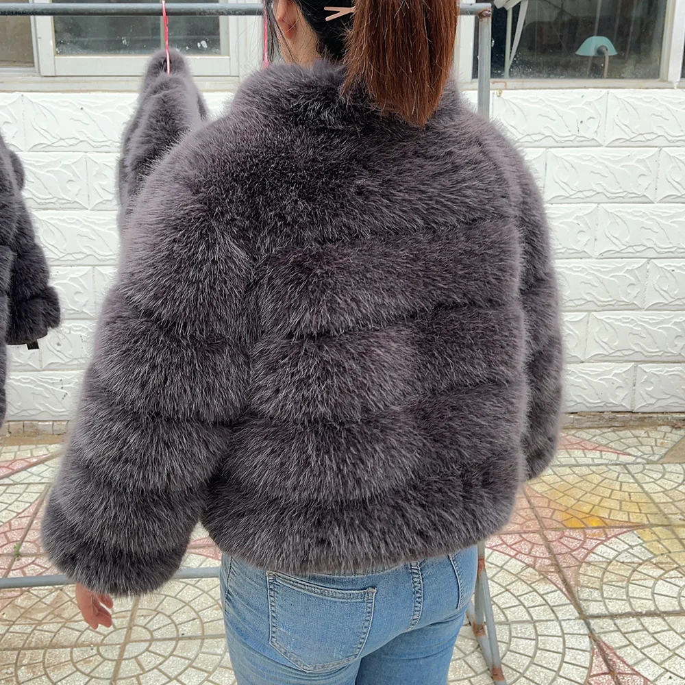 HOOOFUR namaakbontjas opstaande kraag wintermode korte dames hoge kwaliteit warme herfst nieuwe nepbont jas voor dames