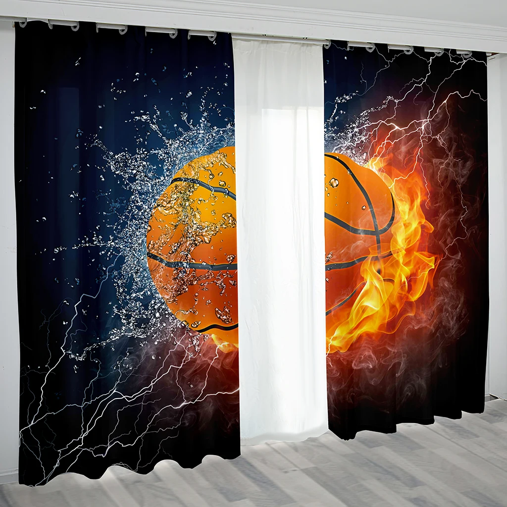 3D Cheap Soccer Balls Curtains for Kids, Thin Shading, Window Curtain in the Living Room, Boys Decoration Hooks, Blue Design