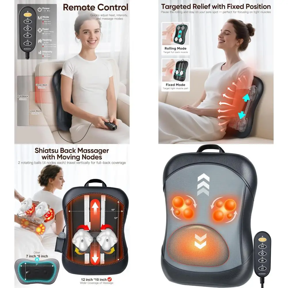 

Электрический массажер шиацу с подогревом для глубокого расслабления тканей - массажер для спины и поясницы для дома и офиса