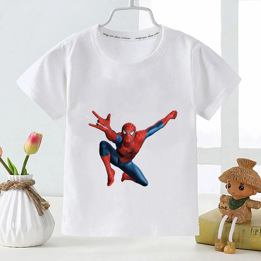 Camiseta con estampado de dibujos animados de Spider Man para niños, ropa bonita de algodón informal, se puede personalizar para imprimir