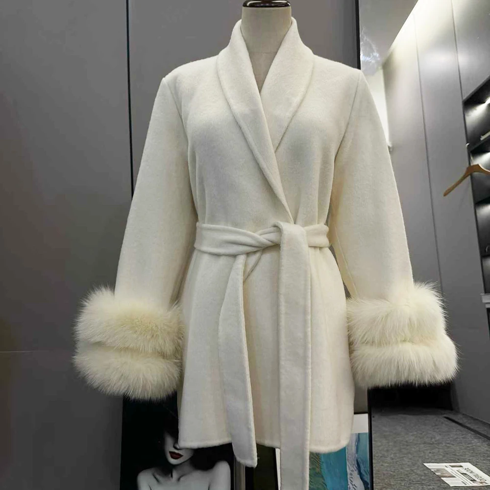 

Talenza Elegant Lace Up Woolen Coat Solid Loose Lapel Furry Belt Long Sleeve Female Jacket Autumn Winter Lady Chic Cardigan