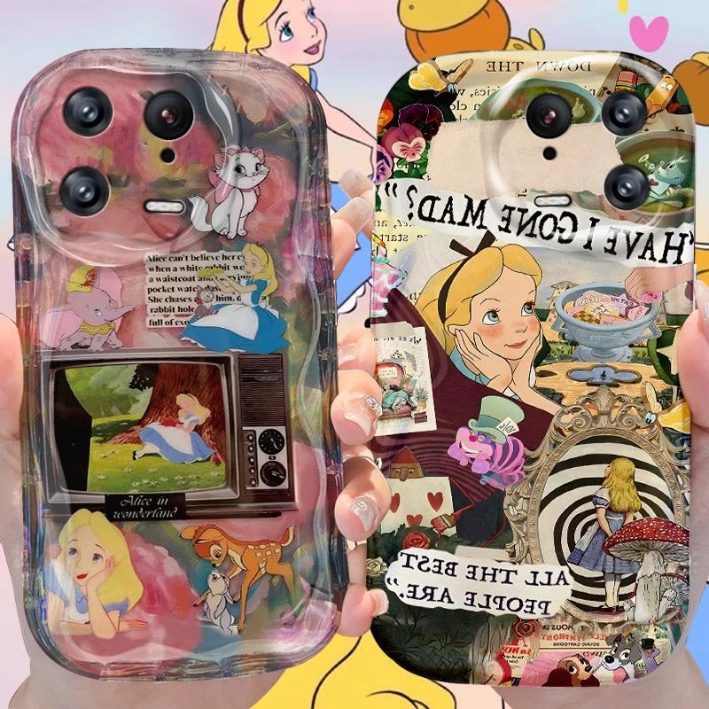 Disney Alice in Wonderland Wave Case for Xiaomi Mi 14 13 12 Pro 11 Lite 11i 5G POCO X6 X5 X4 X3 NFC GT F6 F5 F4 F3 M4 M3 Cover