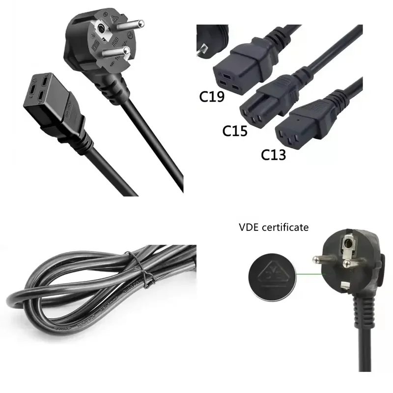 European Schuko Power Cord Plug to IEC 320 C19 Mains Cable Euro Europe EU German Approval Power Cable