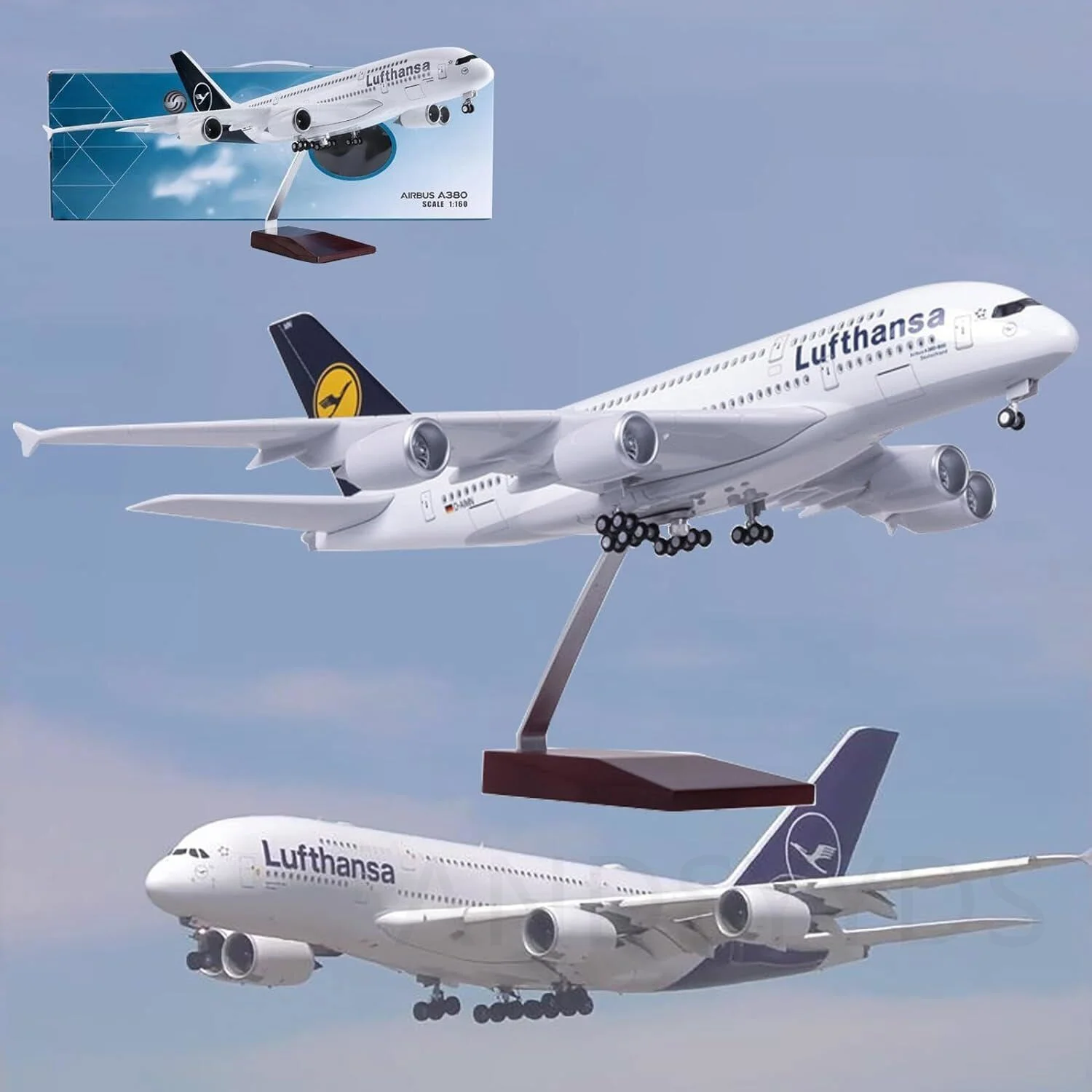 Aeronave 47cm a380 lufthansa companhias aéreas modelo avião 1:160 aviões fundidos modelo avião com luzes e roda para brinquedo presente da criança