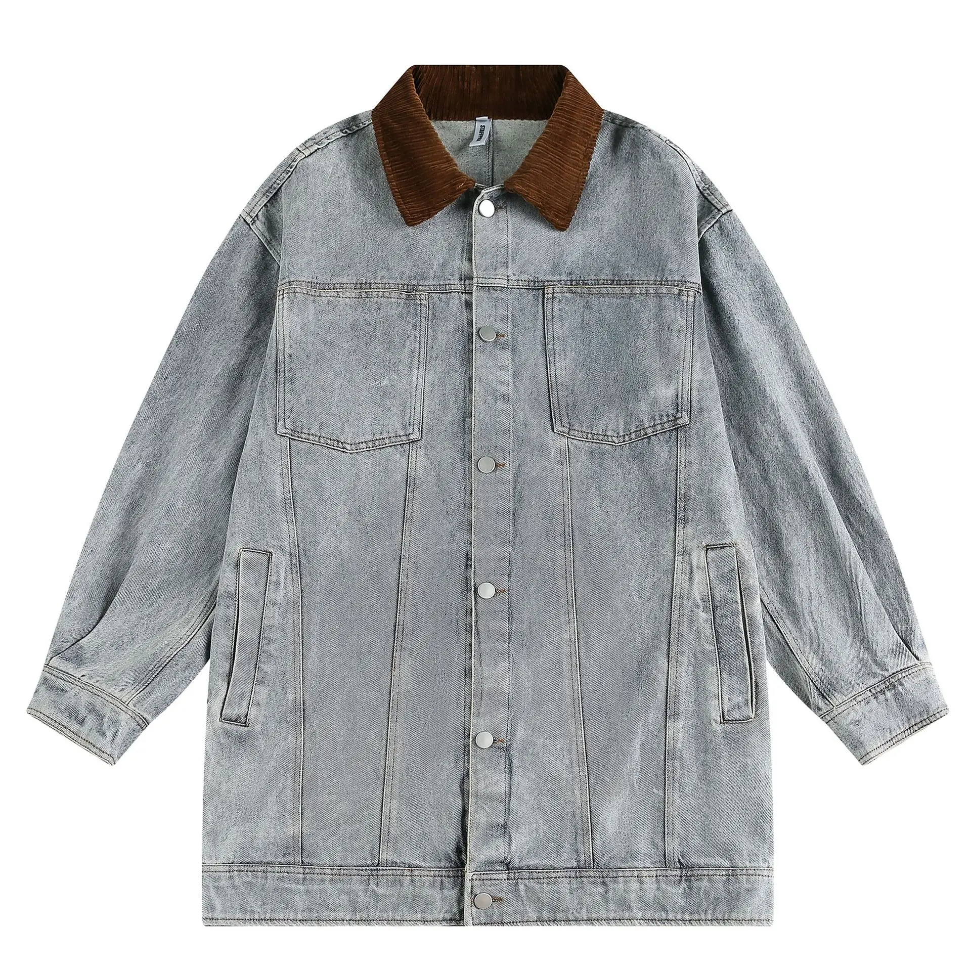 

Akkad Kuti 2026 American Retro Waed Vintage Jeans Jacket Men Women Loose Fit Medium Length Casual Cotton Polyester Blend Coat