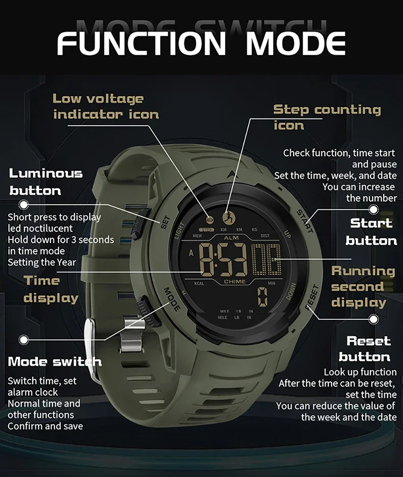 Ofns-メンズ防水LEDデジタルミリタリー腕時計、スポーツ時計、カレンダー、時計、クロノグラフ、メンズ腕時計、2145